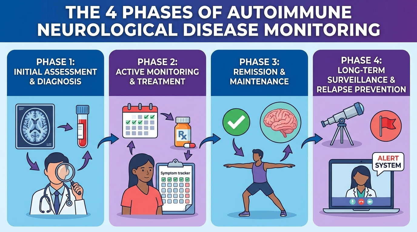 ** Infographic showing the four phases of the Subclinical Tracking Framework for long-term disease management