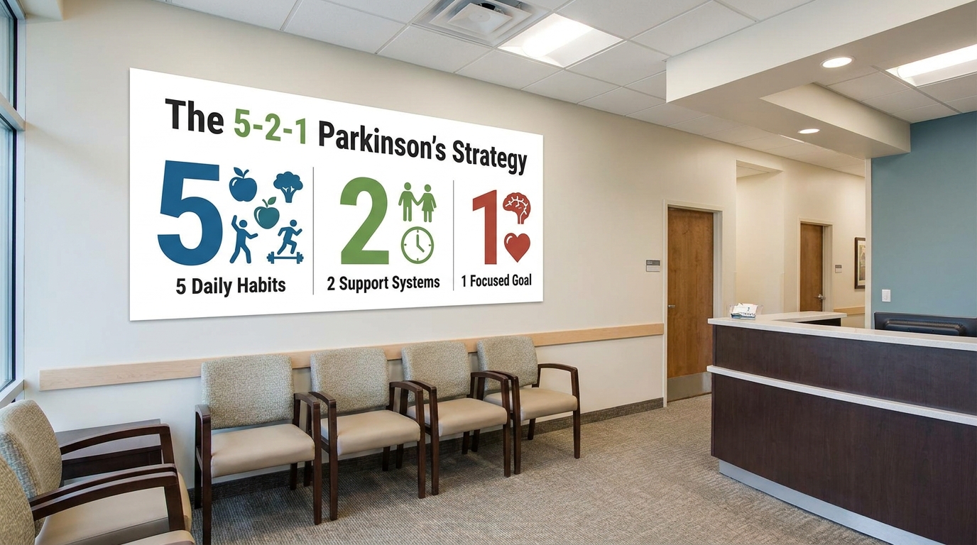 ** Flowchart explaining the 5-2-1 rule for Parkinson's medication monitoring
