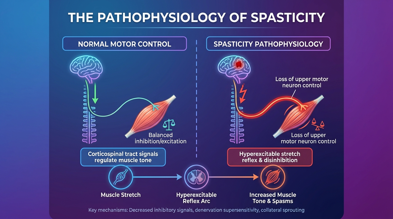 ** Diagram showing upper motor neuron syndrome causing spasticity