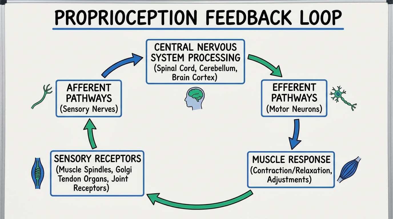 ** Diagram showing how the musculoskeletal system communicates with the brain to maintain balance