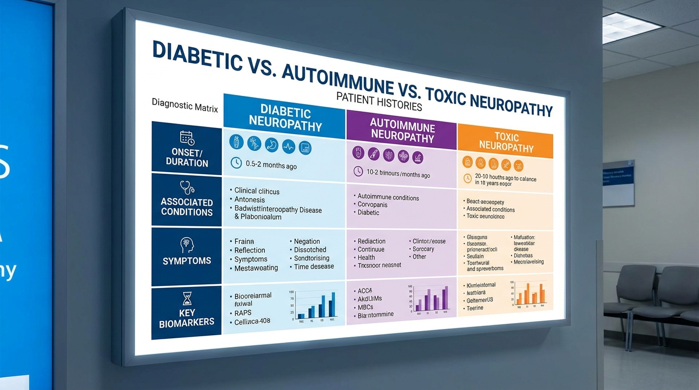 ** Diagnostic matrix comparing patient histories for diabetic